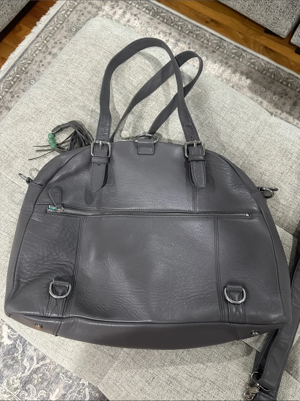 Lily Jade Rosie Gray Leather Baby Bag Tote with Tassel Accent